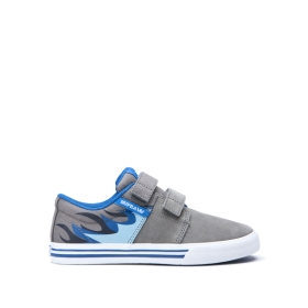 Tenis Bajos Supra STACKS II VULC VELCRO Niños Gris/Azules/Blancas (MX-87351)